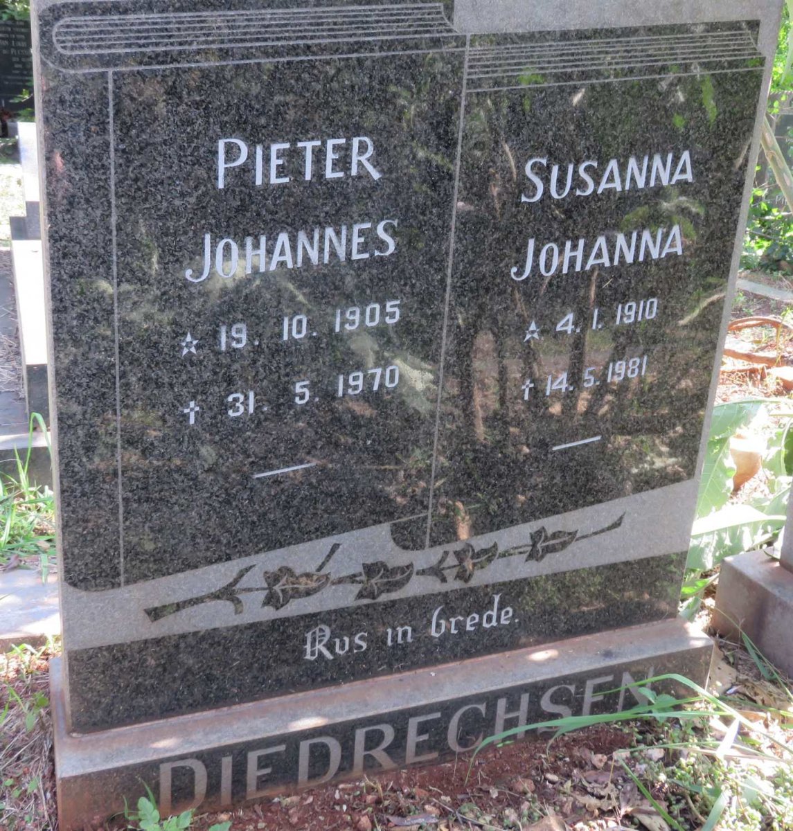 DIEDRECHSEN Pieter Johannes 1905-1970 &amp; Johanna Susanna 1910-1981