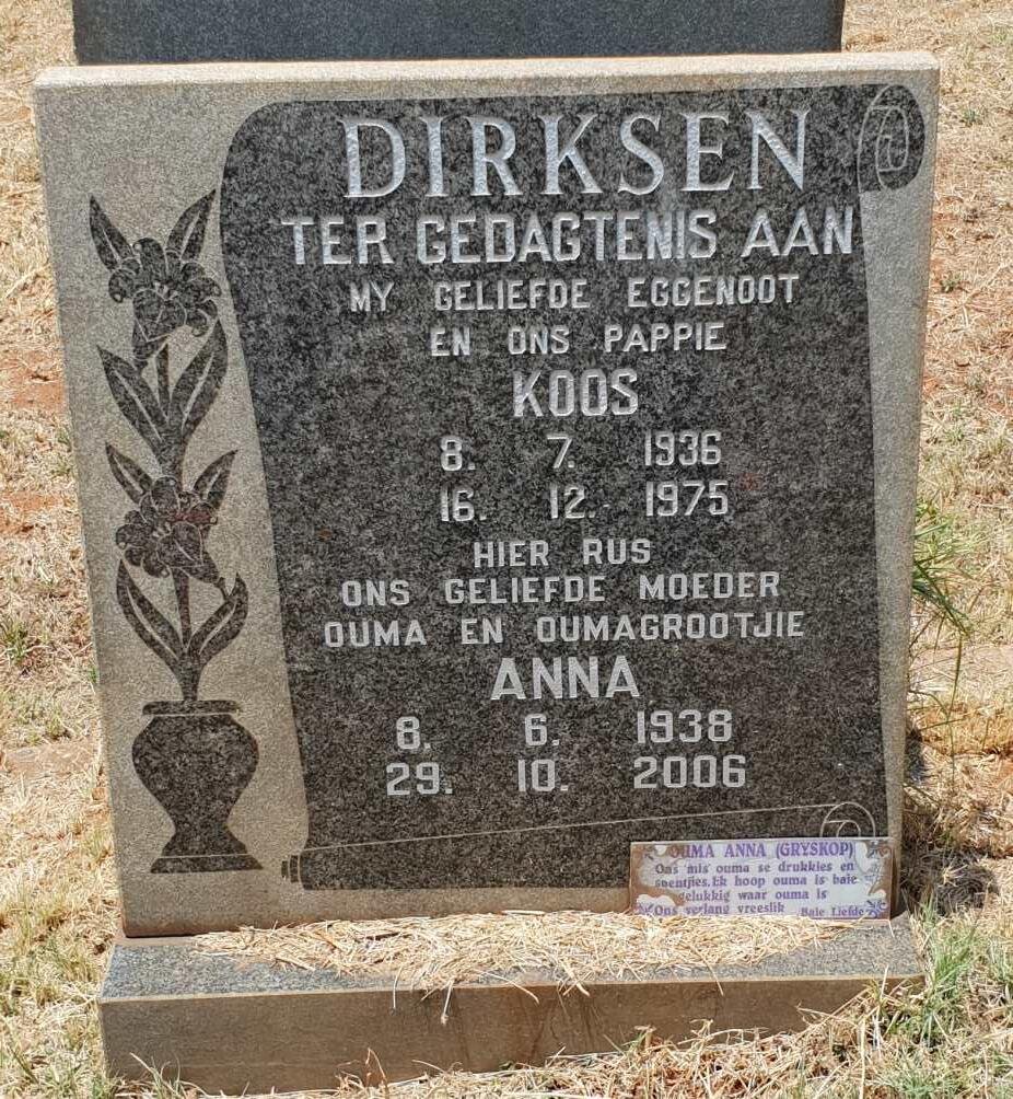 DIRKSEN Koos 1936-1975 &amp; Anna 1938-2006
