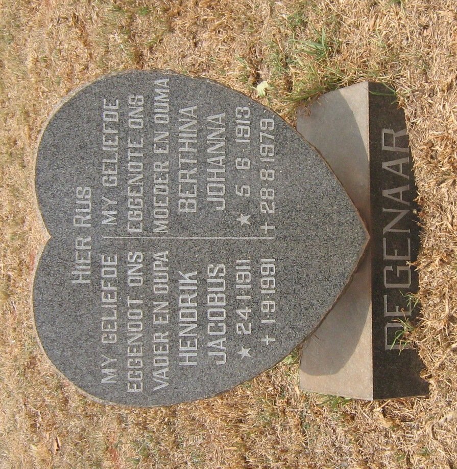 DEGENAAR Hendrik Jacobus 1911-1991 &amp; Berthina Johanna 1913-1979