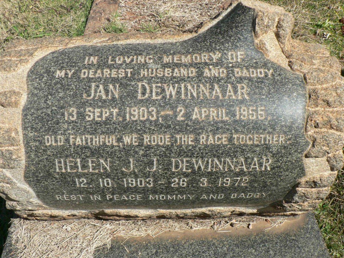 DEWINNAAR Jan 1903-1955 &amp; Helen J.J. 1903-1972