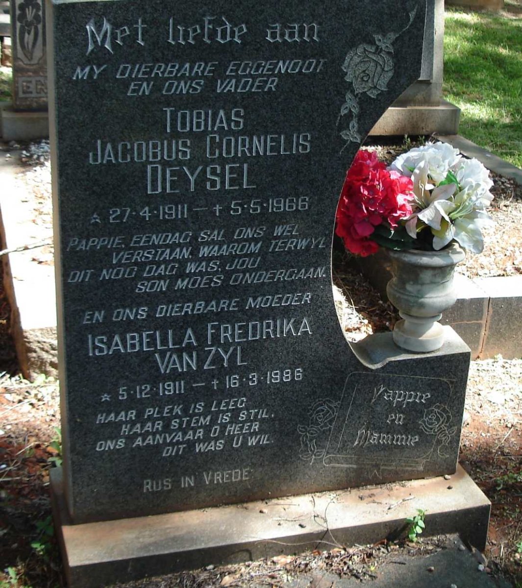 DEYSEL Tobias Jacobus Cornelis 1911-1966 &amp; Isabella Fredrika VAN ZYL 1911-1986