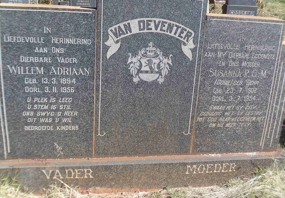 DEVENTER Willem Adriaan, van 1894-1956 &amp; Susanna P.G.M. BEHR 1902-1954