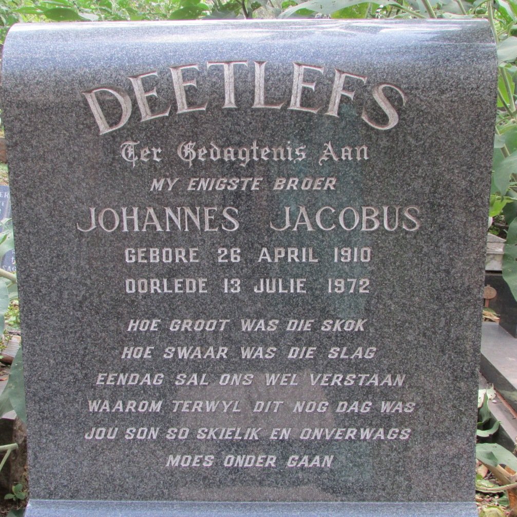 DEETLEFS Johannes Jacobus 1910-1972