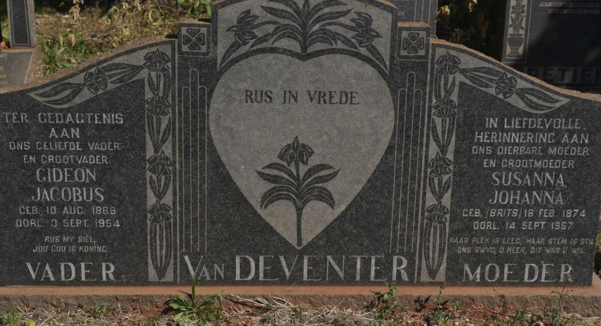 DEVENTER Gideon Jacobus, van 1869-1954 &amp; Susanna Johanna BRITS 1874-1957