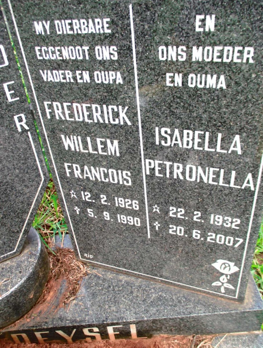 DEYSEL Frederick Willem Francois 1926-1990 &amp; Isabella Petronella 1932-2007