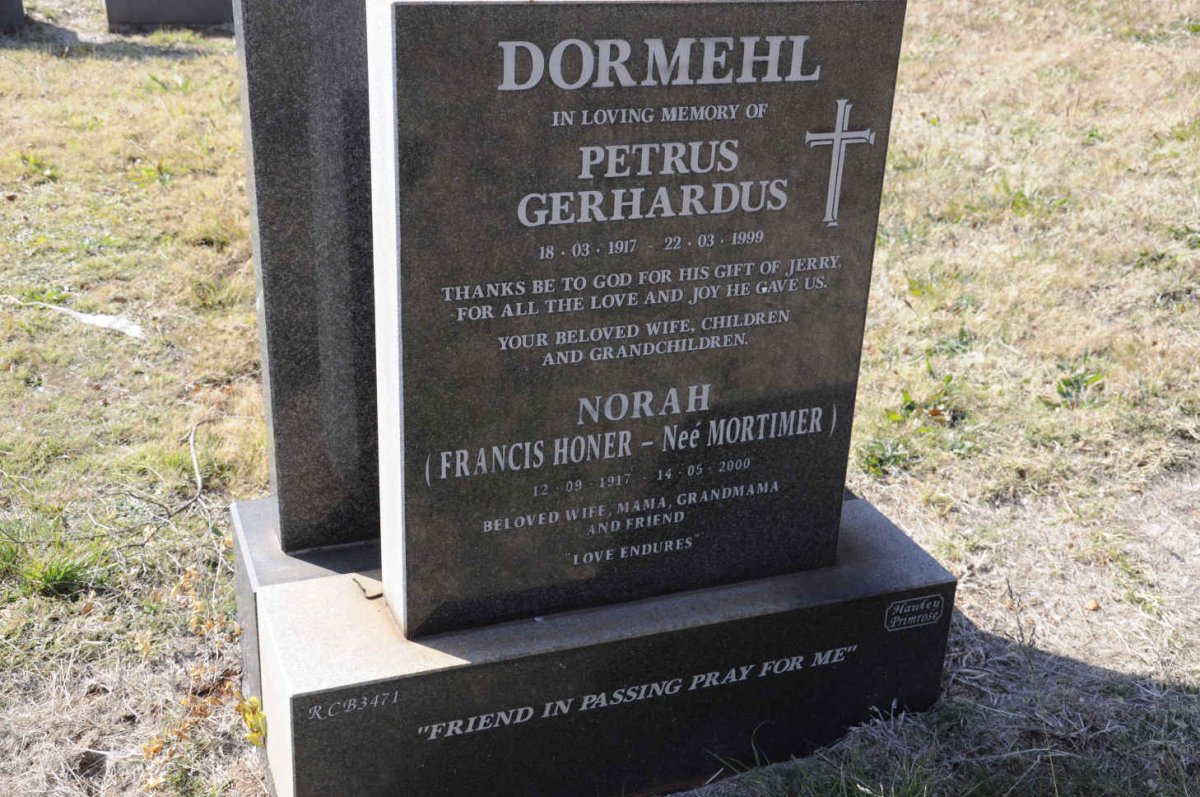 DORMEHL Petrus Gerhardus 1917-1999 &amp; Francis Honer MORTIMER 1917-2000