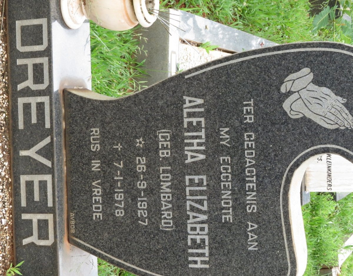 DREYER Aletha Elizabeth nee LOMBARD 1927-1978