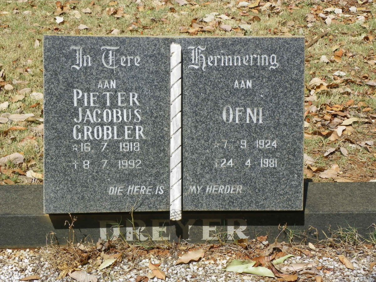 DREYER Pieter Jacobus Grobler 1918-1992 &amp; Ofni 1924-1981