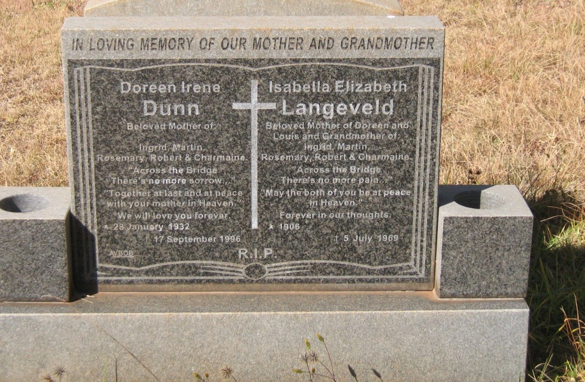 DUNN Doreen Irene 1932-1996 :: LANGEVELD Isabella Elizabeth 1906-1969