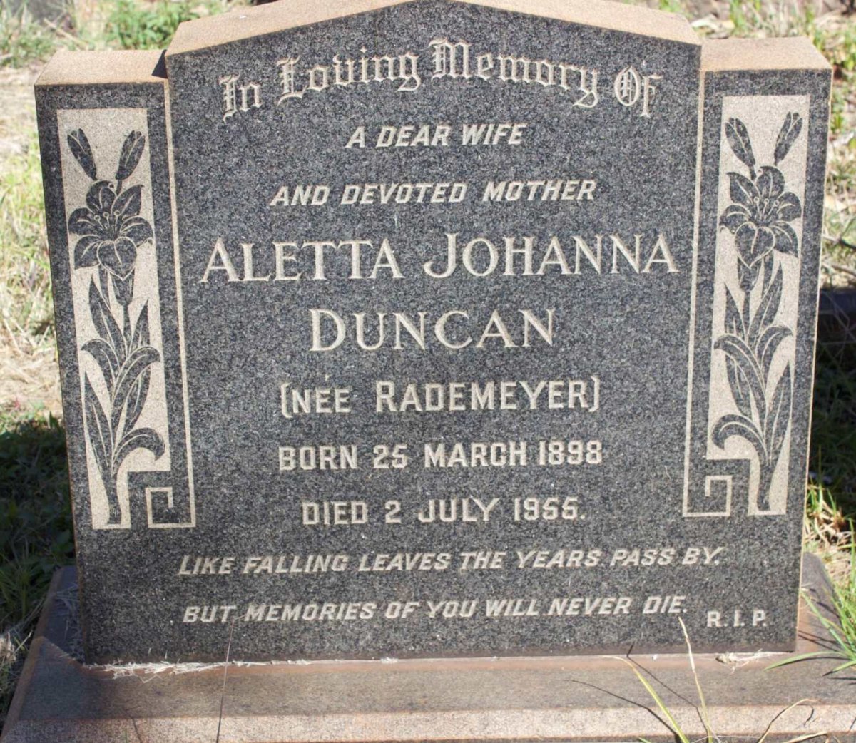 DUNCAN Aletta Johanna nee RADEMEYER 1898-1955