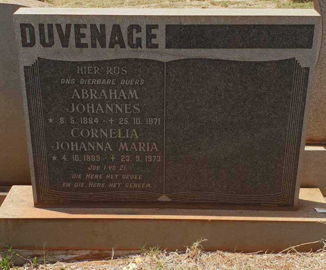 DUVENAGE Abraham Johannes 1884-1971 &amp; Cornelia Johanna Maria 1889-1973
