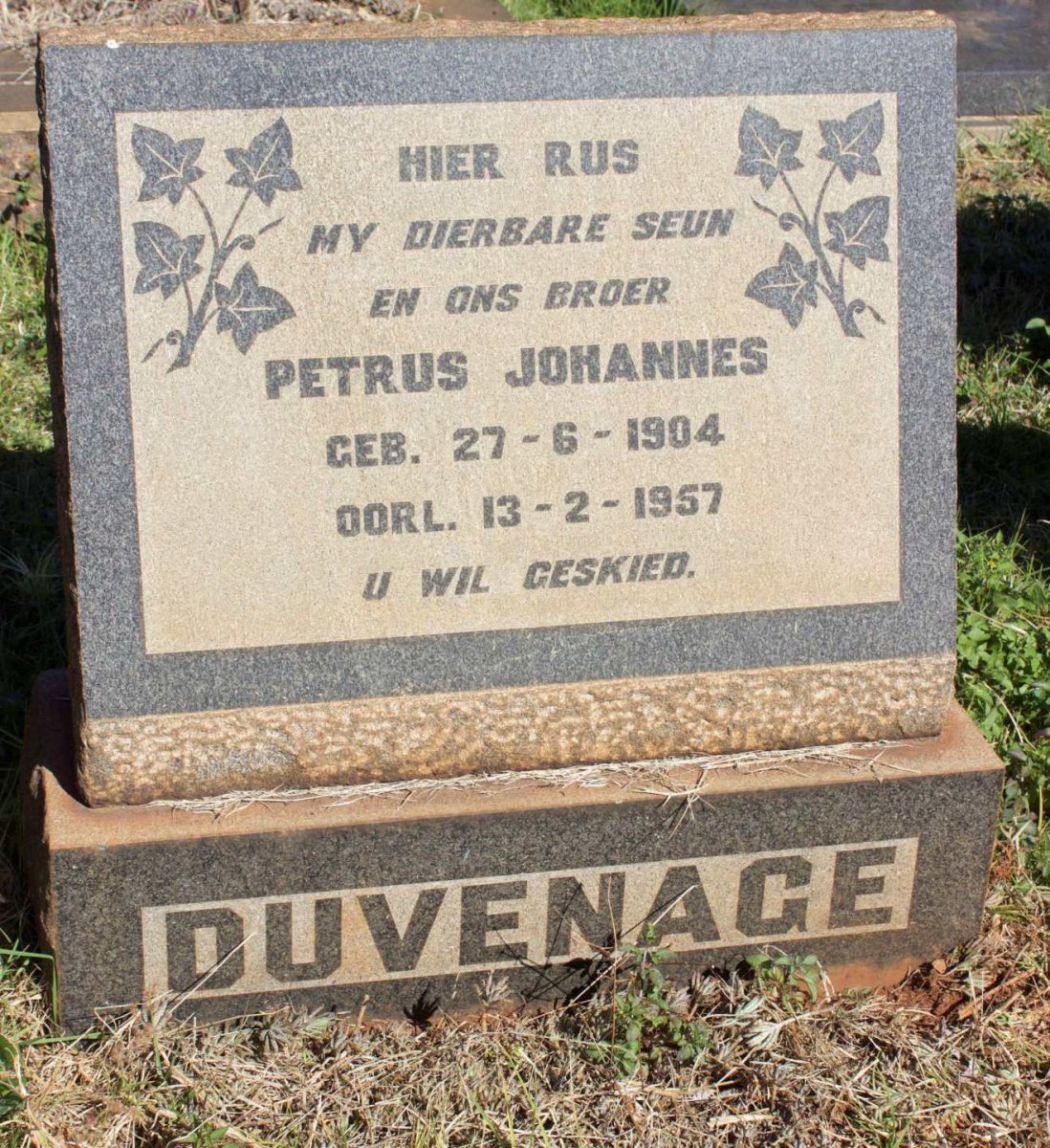 DUVENAGE Petrus Johannes 1904-1957