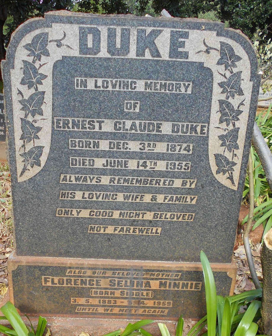 DUKE Ernest Claude 1874-1955 &amp; Florence Selina Minnie SIDDLE 1883-1959
