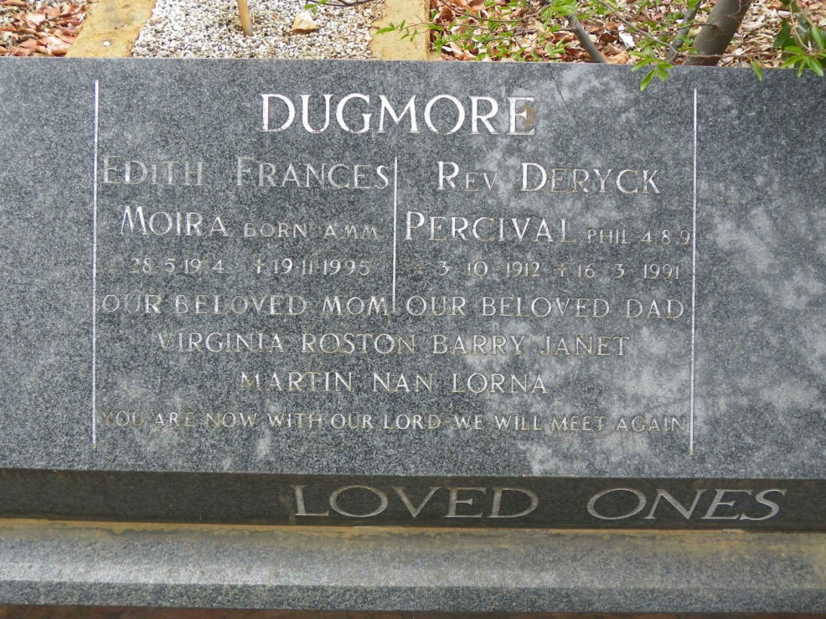 DUGMORE Deryck Percival 1912-1991 &amp; Edith Frances Moira AMM 1914-1995