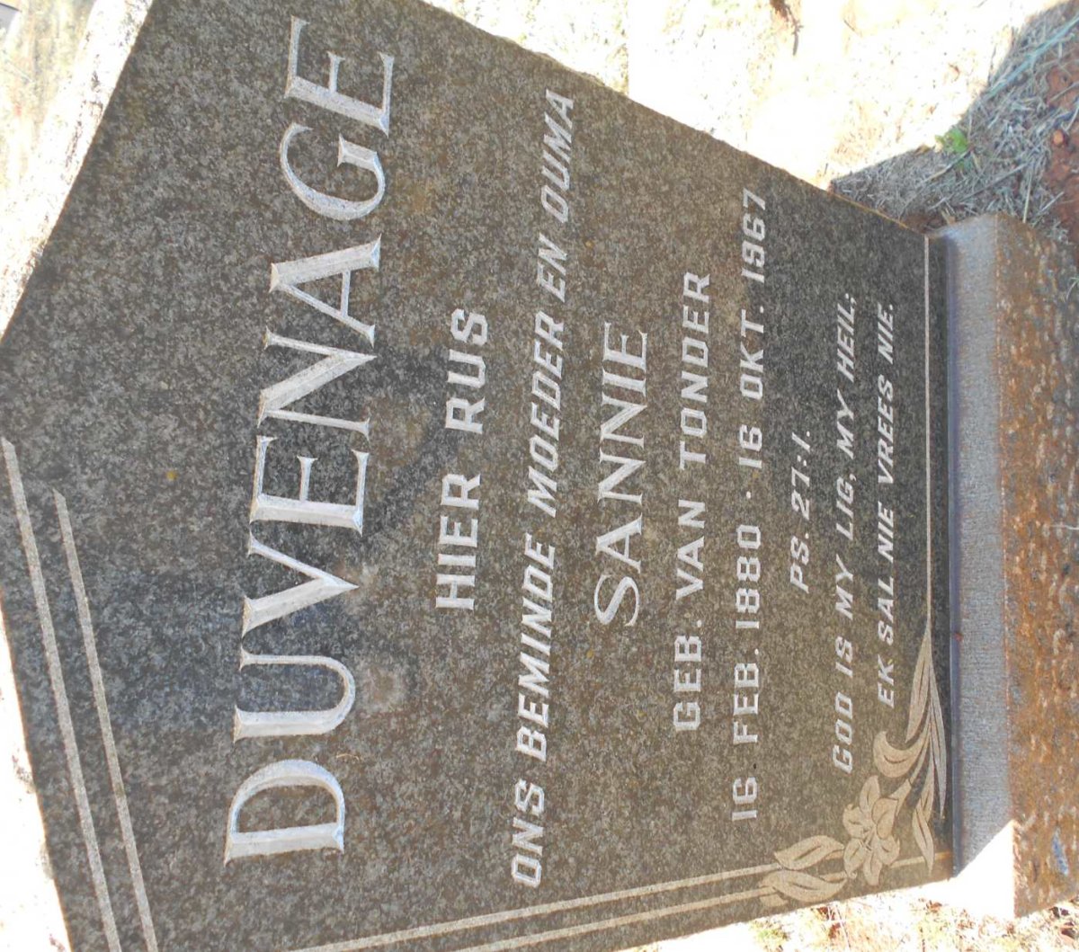 DUVENAGE Sannie nee VAN TONDER 1880-1967