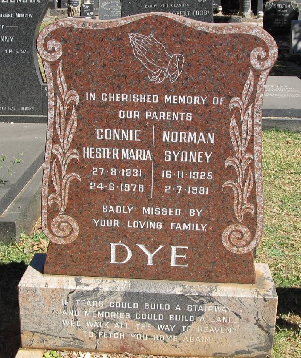 DYE Norman Sydney 1925-1981 &amp; Connie Hester Maria 1931-1978