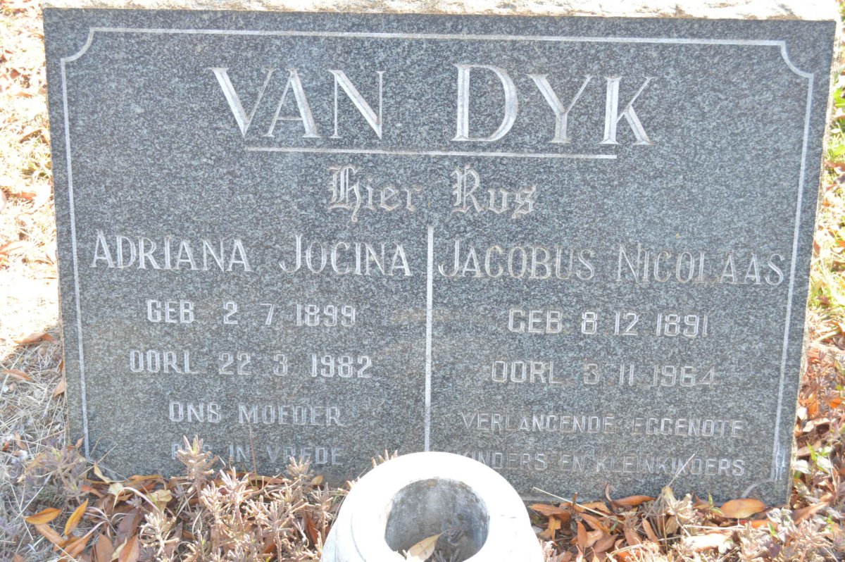 DYK Jacobus Nicolaas, van 1891-1964 &amp; Adriana Jocina 1899-1982