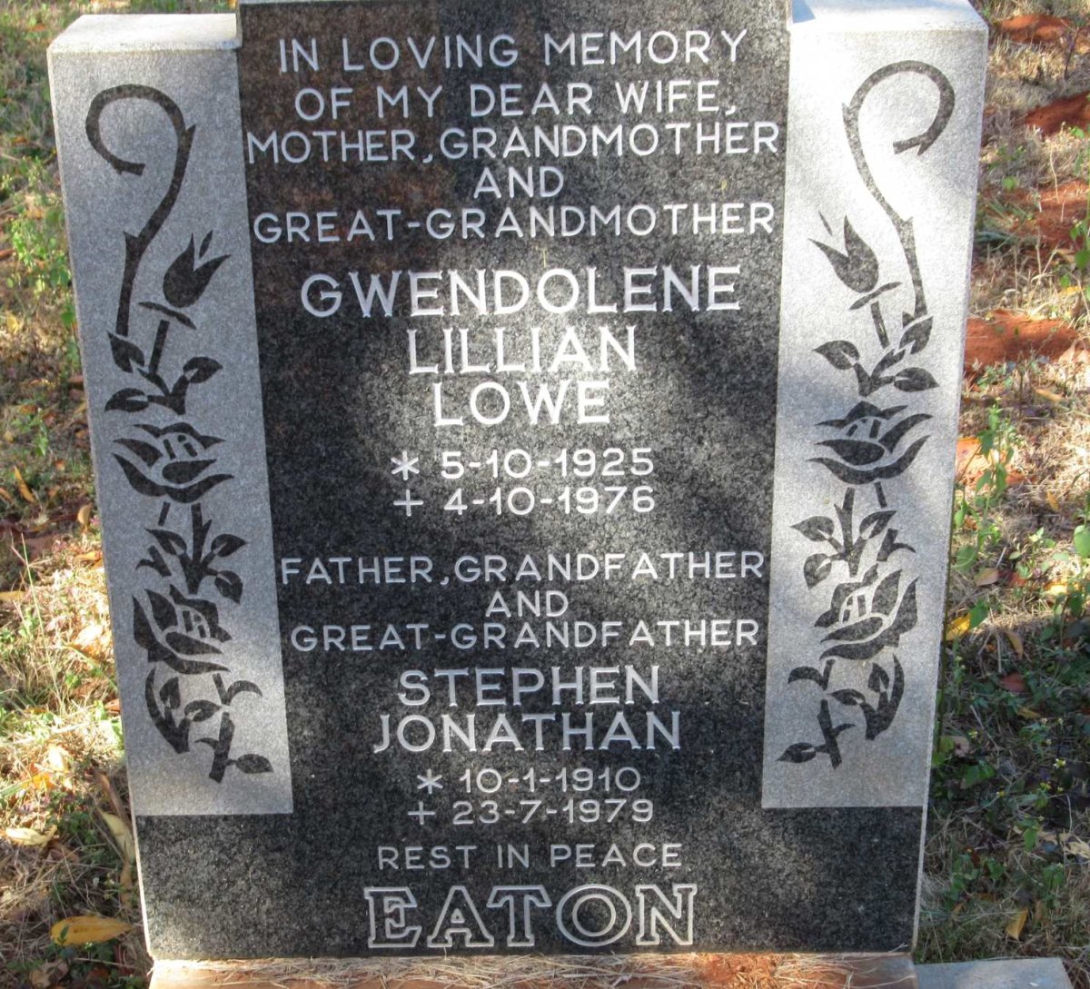 EATON Stephen Jonathan 1910-1979 &amp; Gwendolene Lillian Lowe 1925-1976