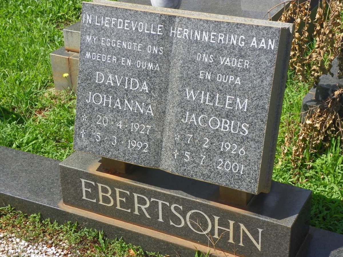 EBERTSOHN Willem Jacobus 1926-2001 &amp; Davida Johanna 1927-1992