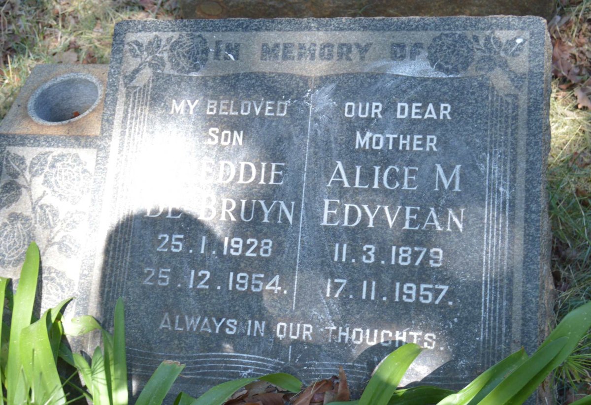EDYVEAN Alice M. 1879-1957 :: DE BRUYN ?eddie 1928-1954