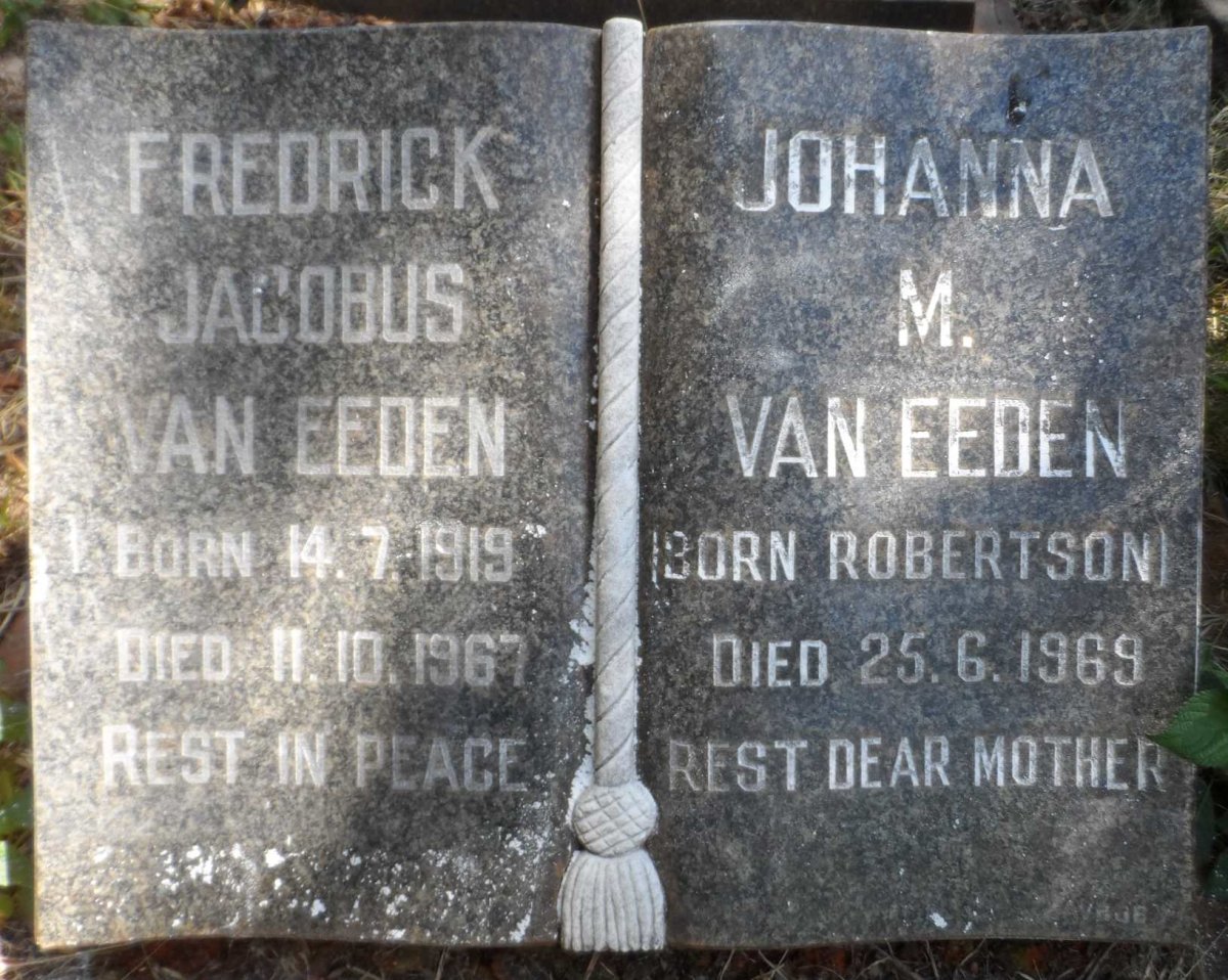 EEDEN Fredrick Jacobus, van 1919-1967 &amp; Johanna M. ROBERTSON -1969
