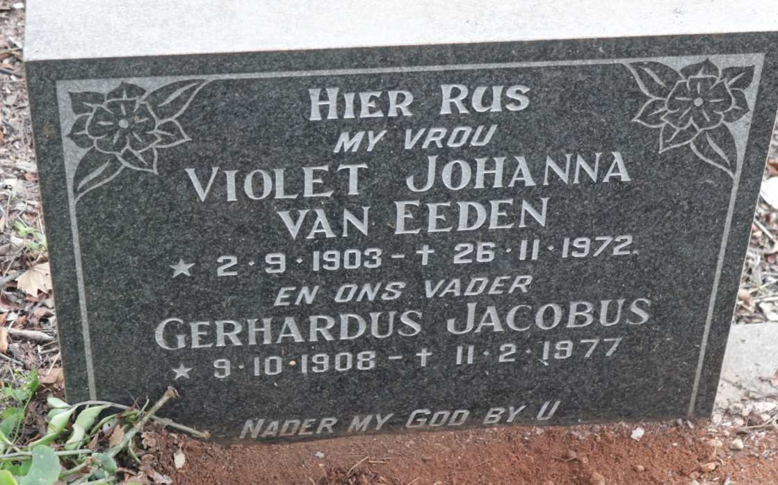 EEDEN Gerhardus Jacobus, van 1908-1977 &amp; Violet Johanna 1903-1972