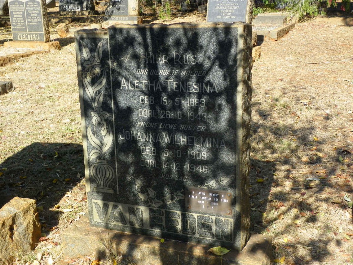 EEDEN Aletha Tenesina, van 1883-1943 :: VAN EEDEN Johanna Wilhelmina 1909-1946
