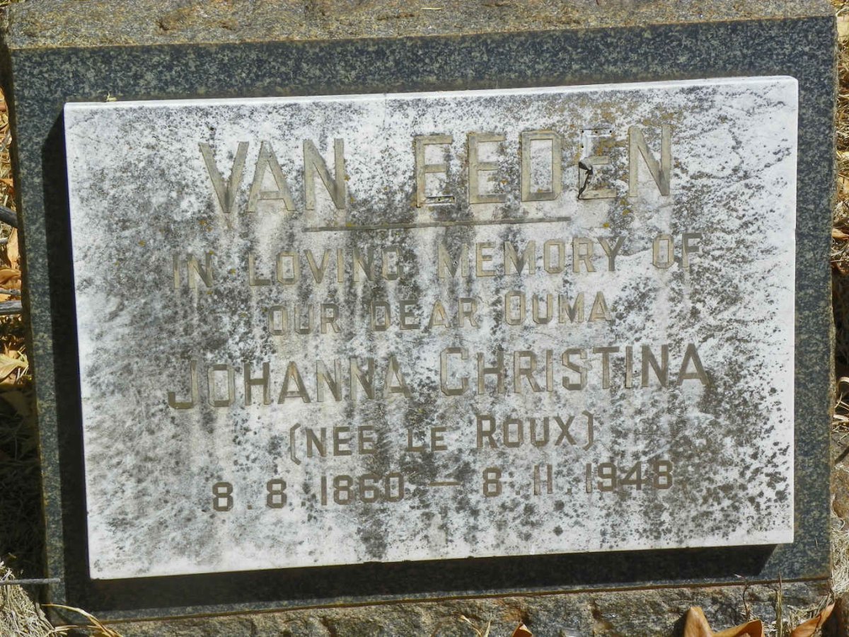 EEDEN Johanna Christina, van nee LE ROUX 1860-1948