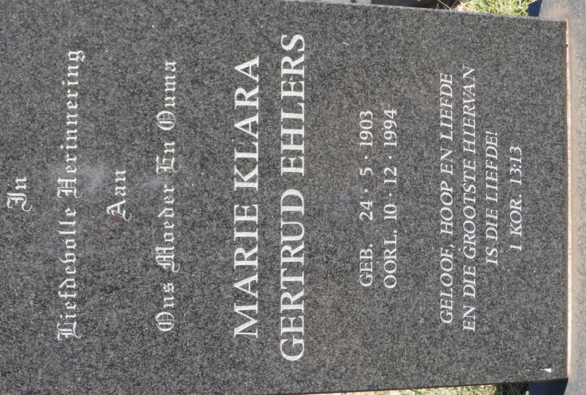 EHLERS Marie Klara Gertrud 1903-1994