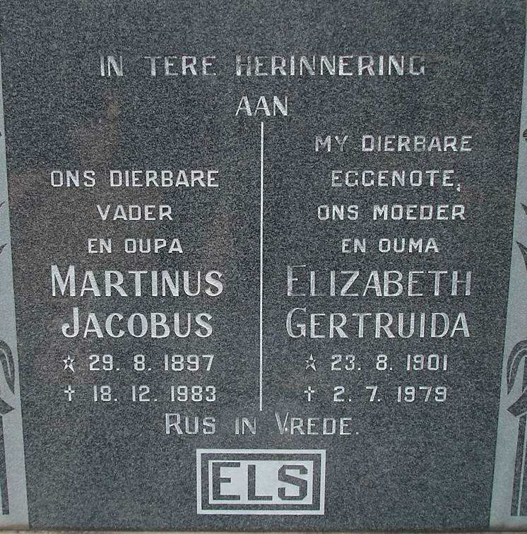 ELS Marthinus Jacobus 1897-1983 &amp; Elizabeth Gertruida 1901-1979