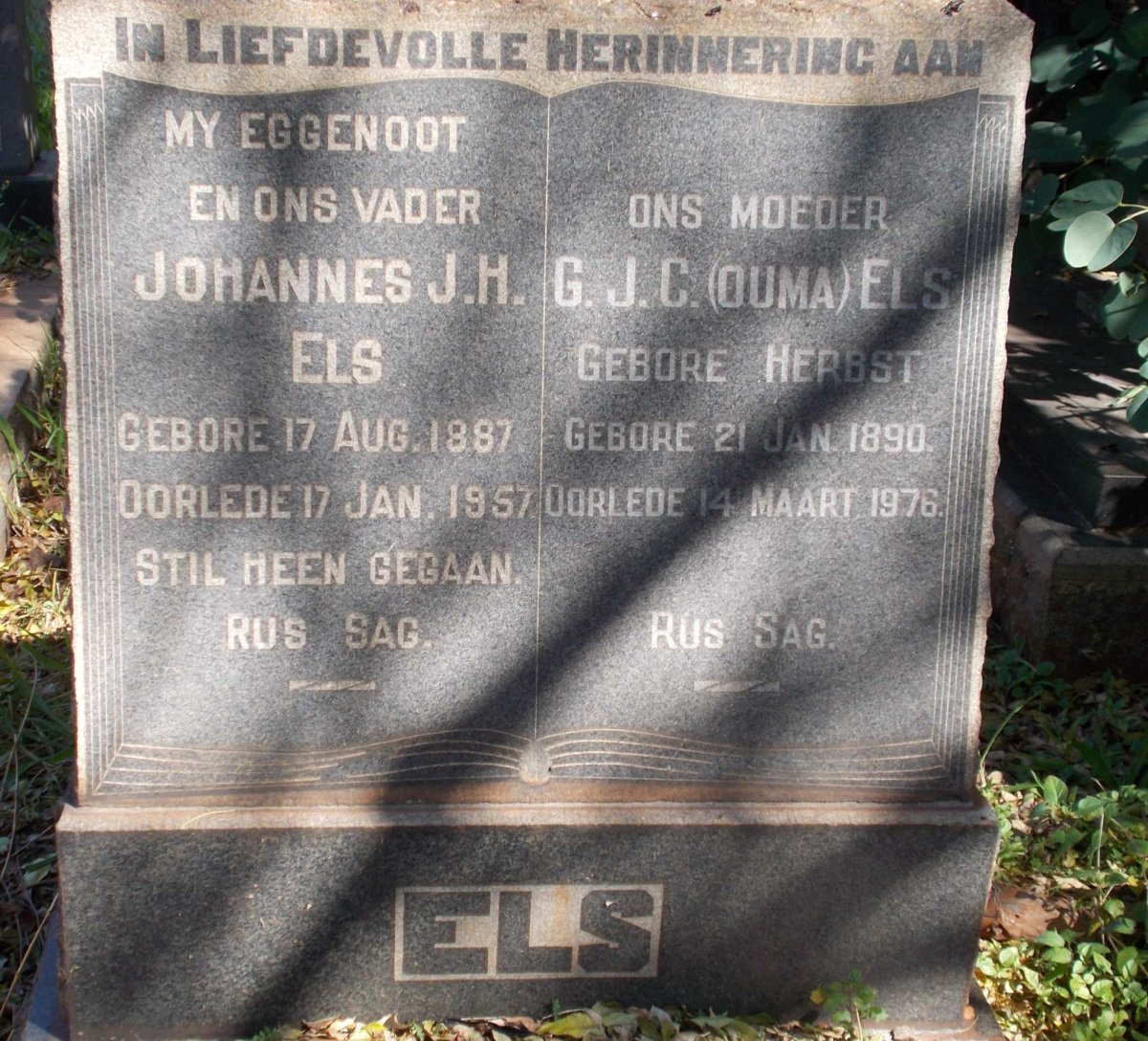 ELS Johannes J.H. 1887-1957 &amp; G.J.C. HERBST 1890-1976