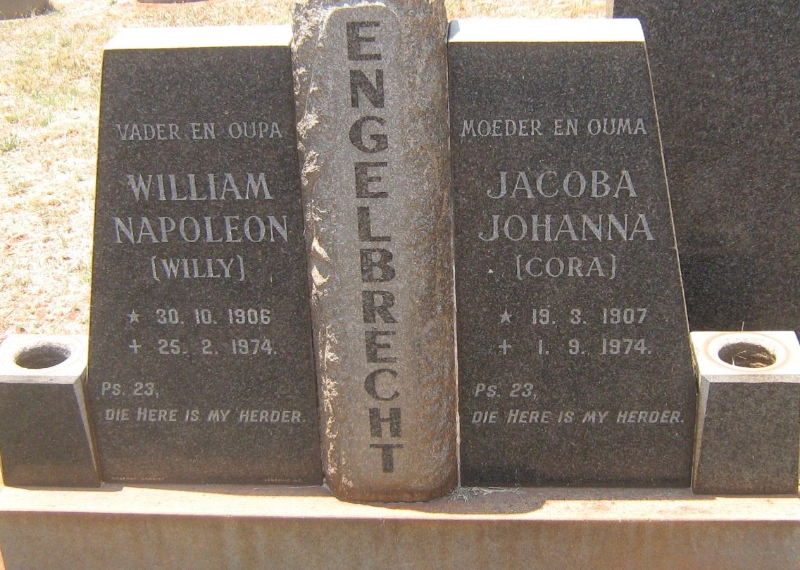 ENGELBRECHT William Napoleon 1906-1974 &amp; Jacoba Johanna 1907-1974