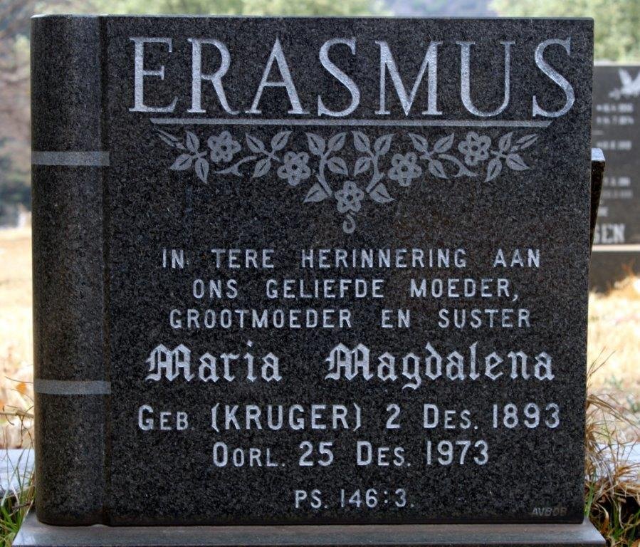 ERASMUS Maria Magdalena nee KRUGER 1893-1973
