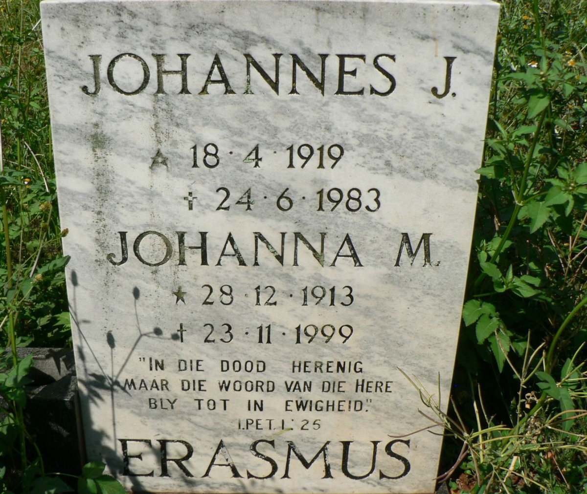 ERASMUS Johannes J. 1919-1983 &amp; Johanna M. 1913-1999