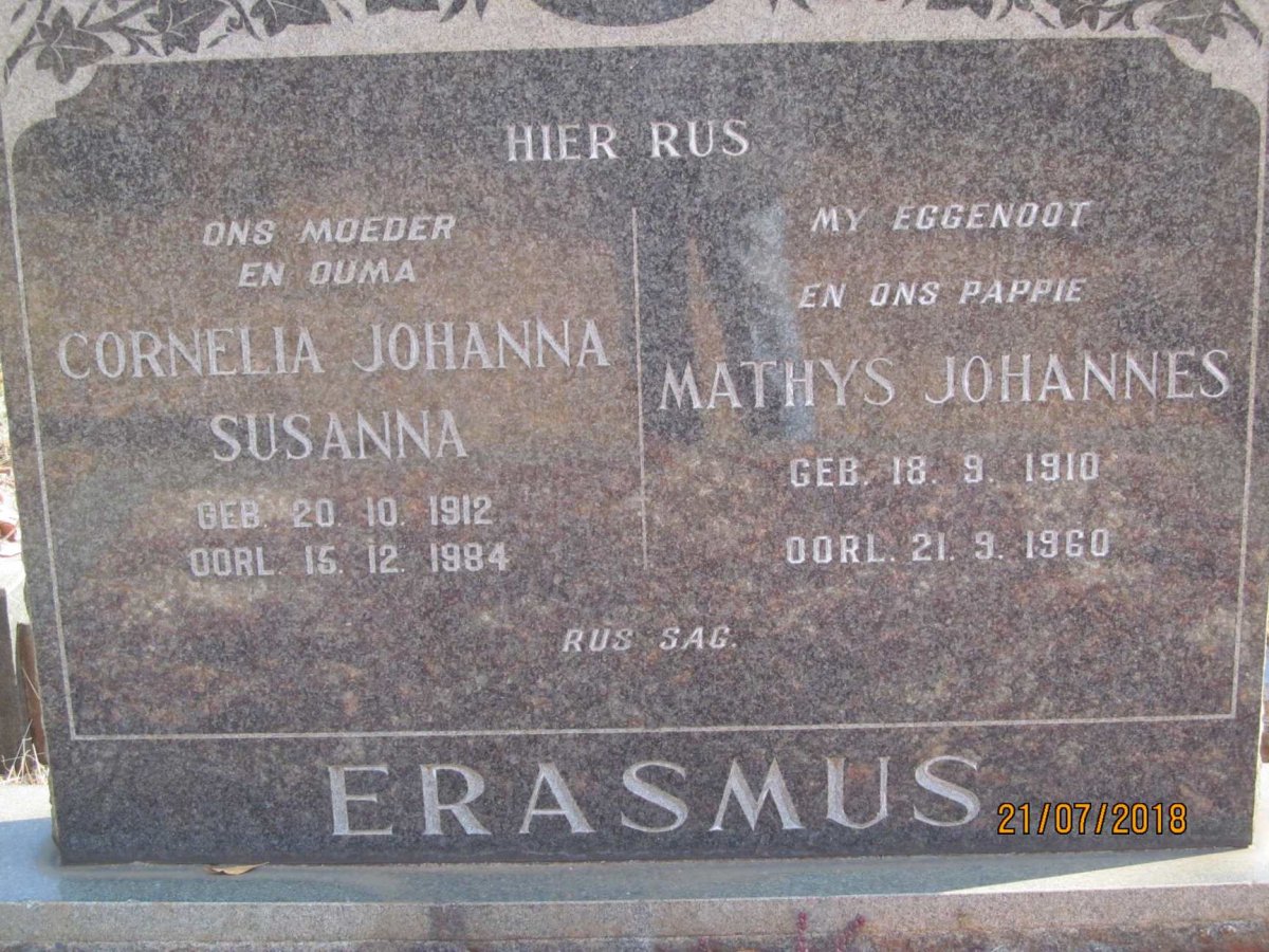 ERASMUS Mathys Johannes 1910-1960 &amp; Cornelia Johanna Susanna 1912-1984