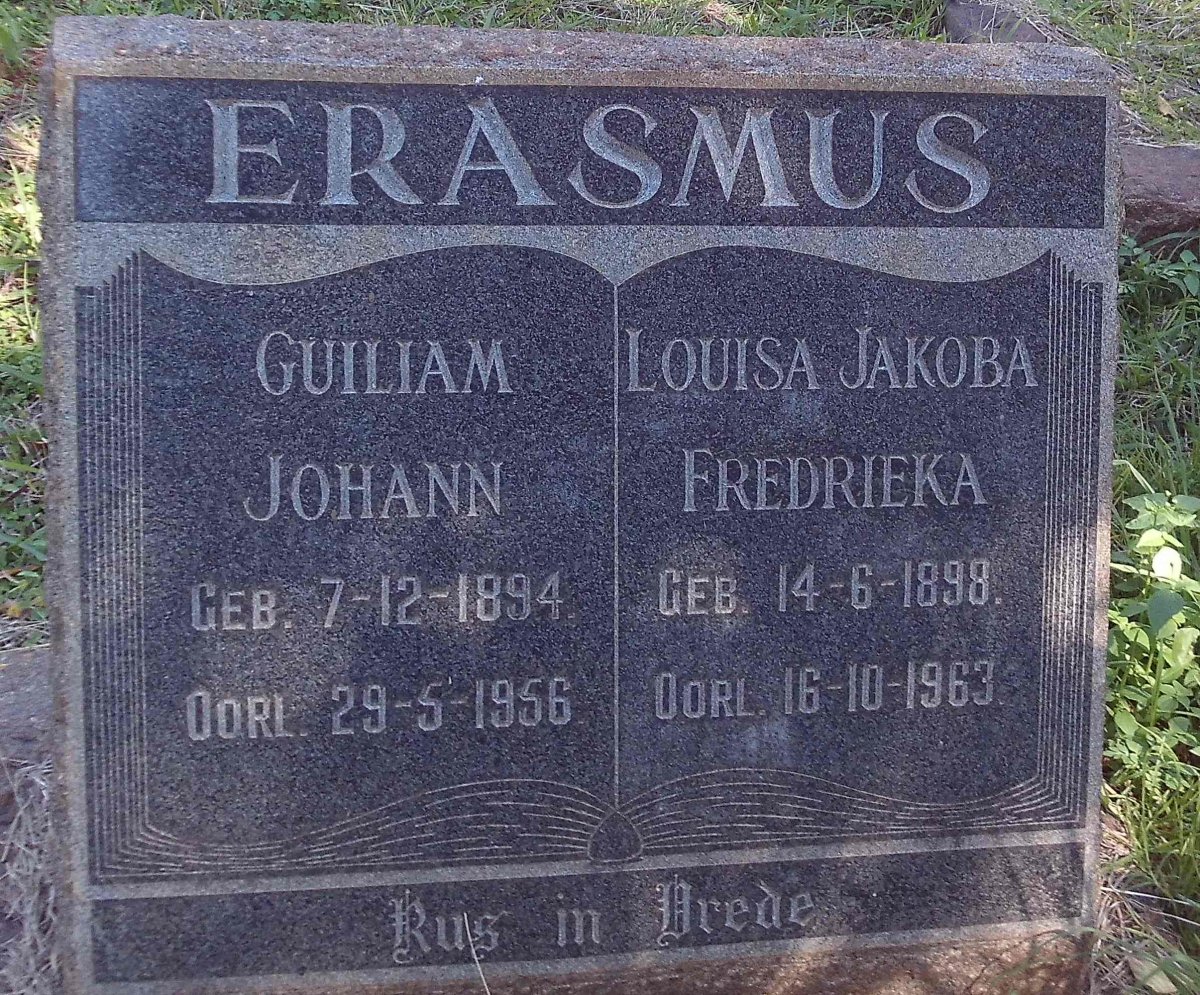 ERASMUS Guiliam Johann 1894-1956 &amp; Louisa Jakoba Fredrieka 1898-1963