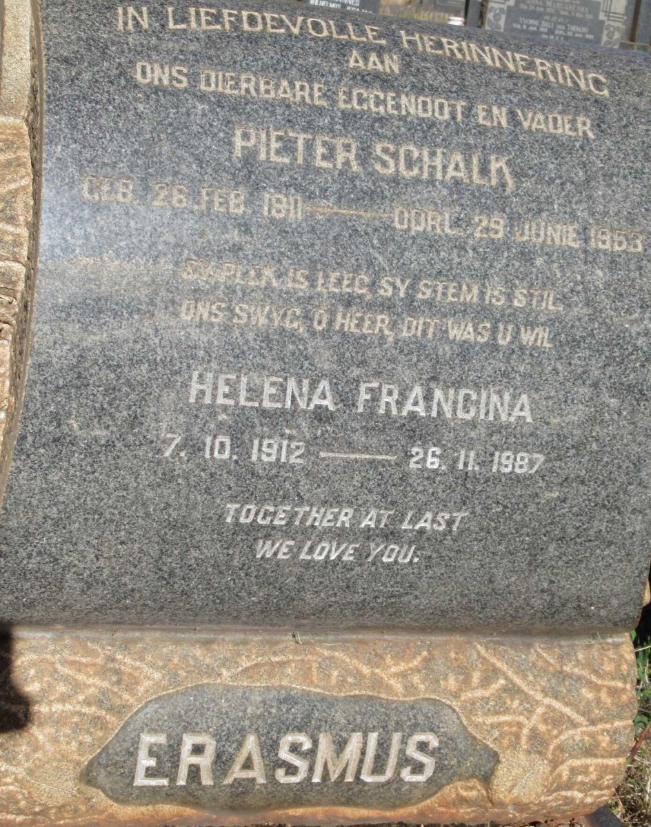 ERASMUS Pieter Schalk 1911-1953 &amp; Helena Francina 1912-1987