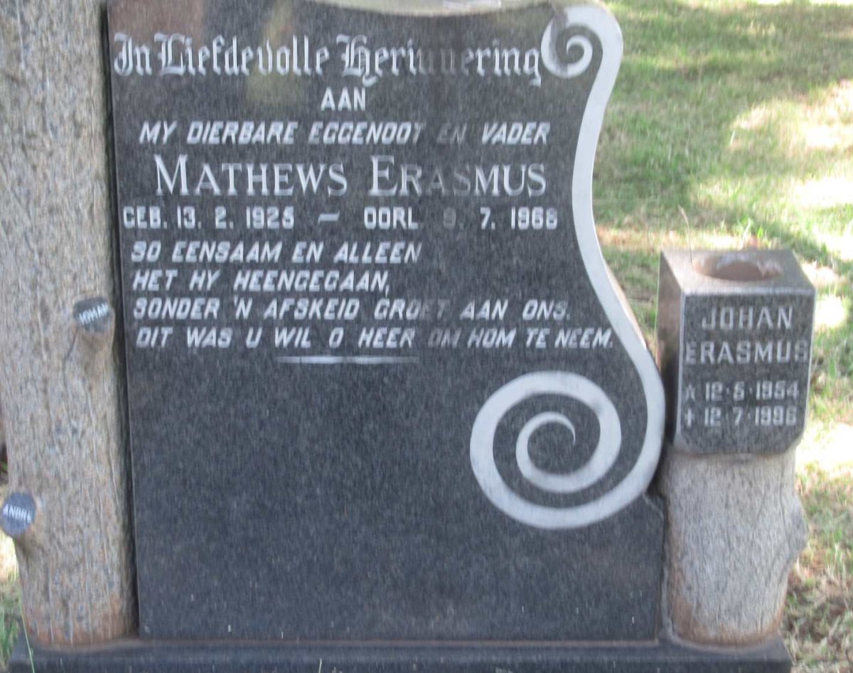 ERASMUS Mathews 1925-1968 :: ERASMUS Johan 1954-1996