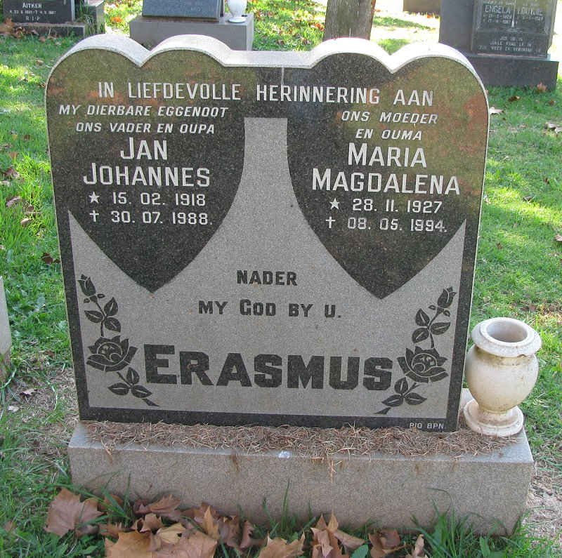 ERASMUS Jan Johannes 1918-1988 &amp; Maria Magdalena 1927-1994 