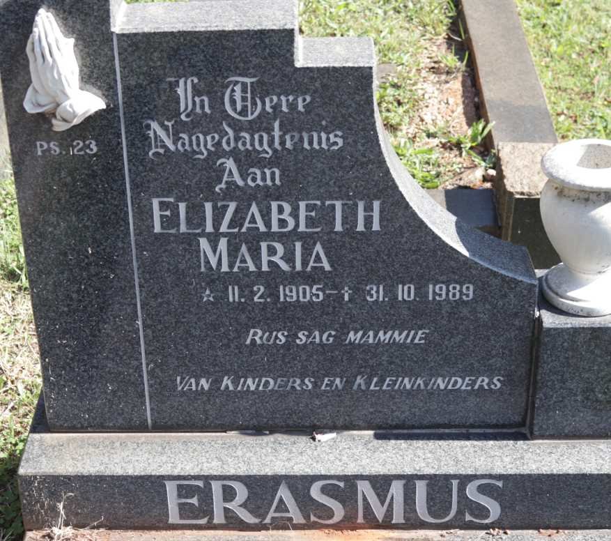 ERASMUS Elizabeth Maria 1905-1989