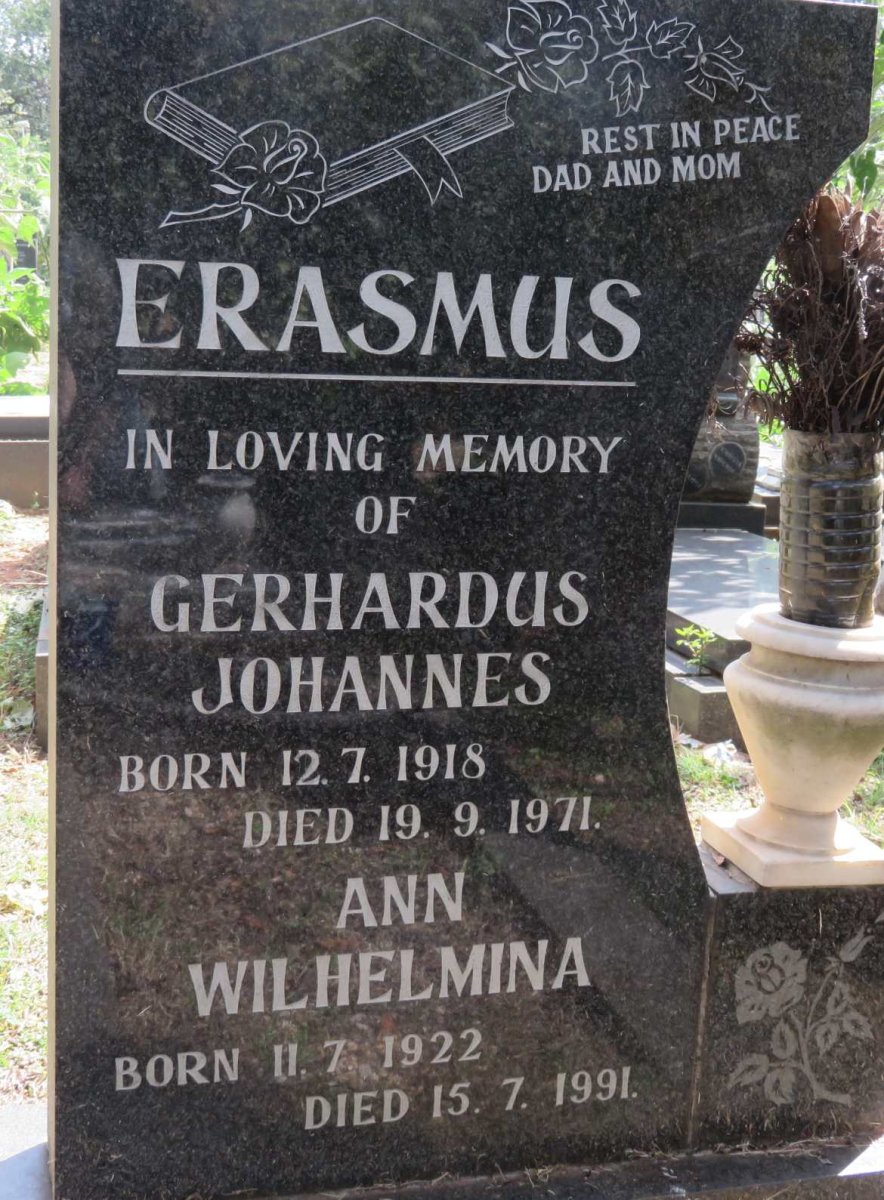 ERASMUS Gerhardus Johannes 1918-1971 &amp; Ann Wilhelmina 1922-1991