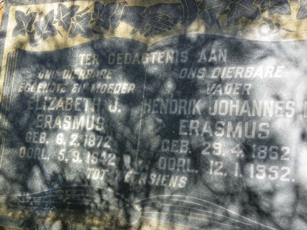 ERASMUS Hendrik Johannes 1862-1952 &amp; Elizabeth J. 1872-1942