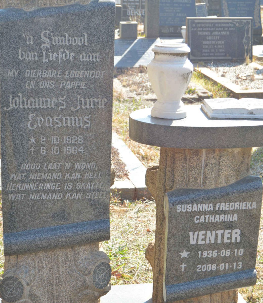 ERASMUS Johannes Jurie 1928-1964 :: VENTER Susanna Fredrieka Catharina 1936-2006