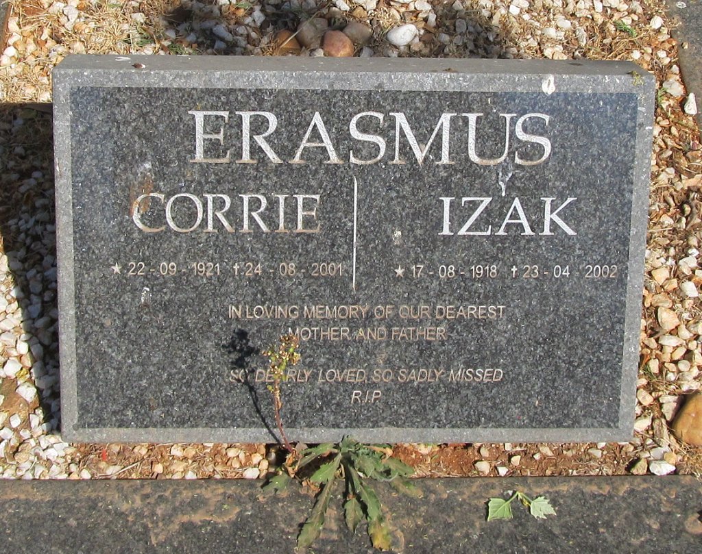 ERASMUS Izak 1918-2002 &amp; Corrie 1921-2001
