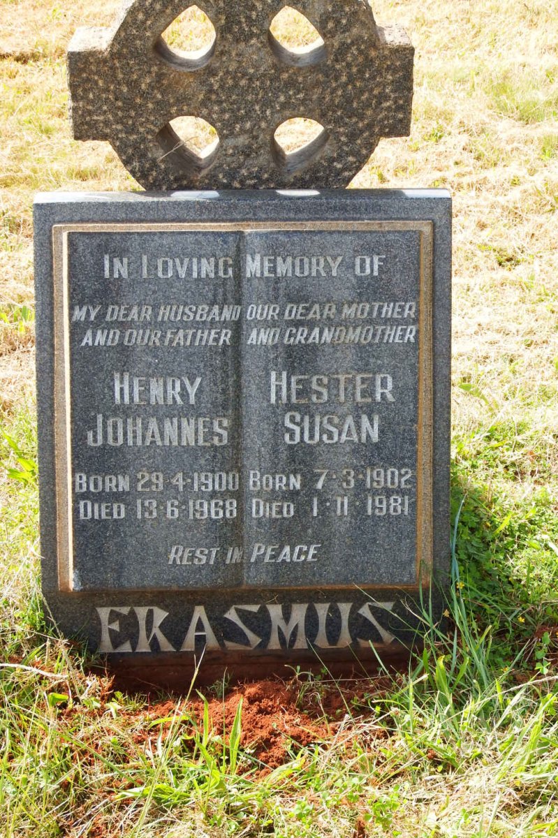 ERASMUS Henry Johannes 1900-1968 &amp; Hester Susan 1902-1981