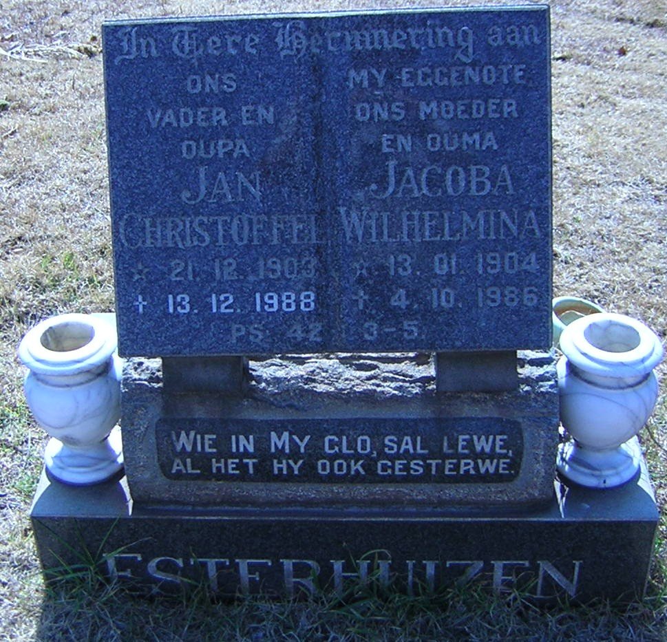 ESTERHUIZEN Jan Christoffel 1903-1988 &amp; Jacoba Wilhelmina 1904-1986