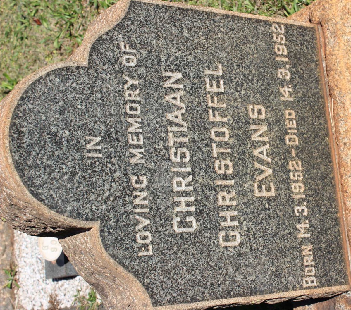 EVANS Christiaan Christoffel 1952-1952