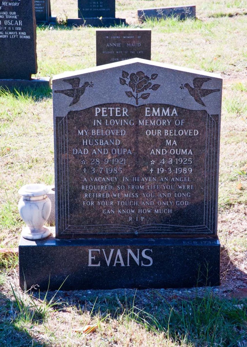EVANS Peter 1921-1985 &amp; Emma 1925-1989