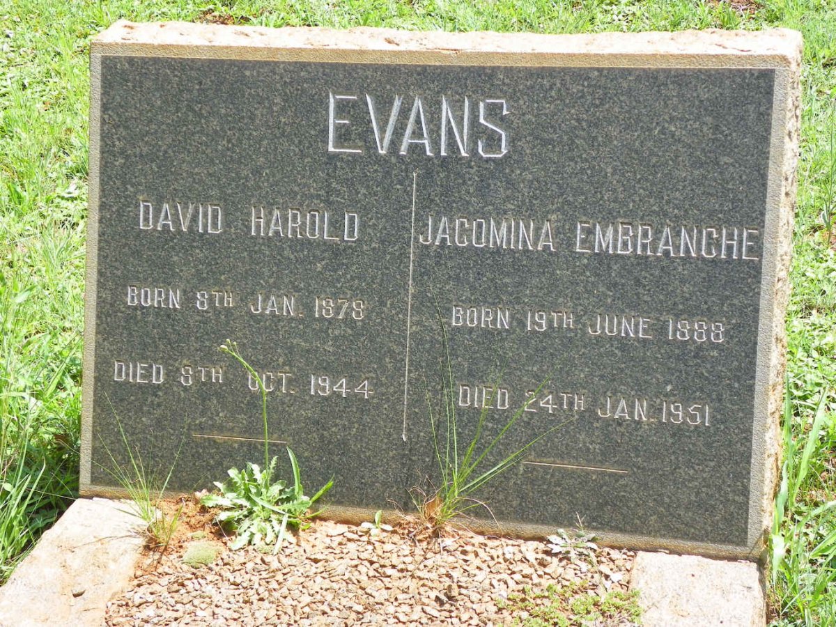 EVANS David Harold 1878-1944 &amp; Jacomina Embranche 1888-1951