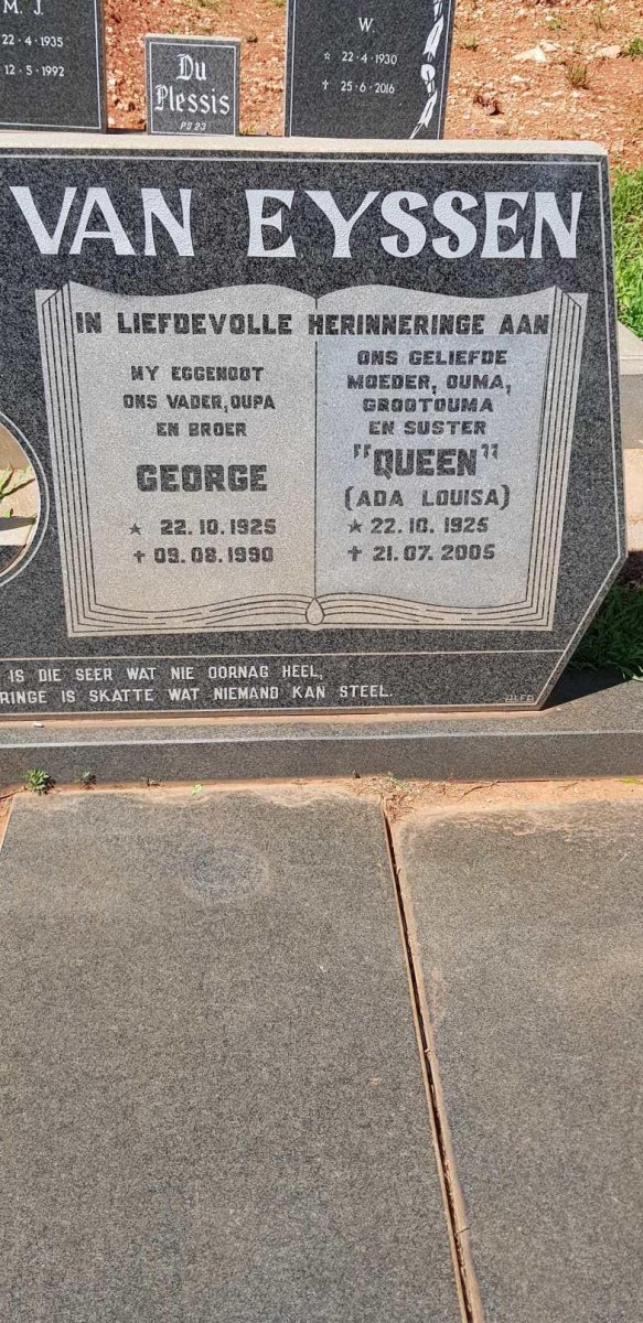 EYSSEN George, van 1925-1990 &amp; Ada Louisa 1925-2005